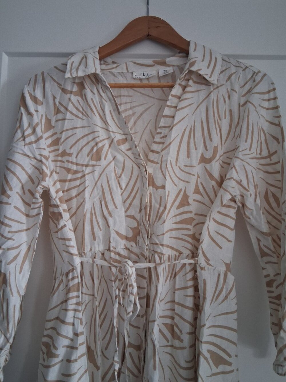 Nicole Miller Cream and Tan Leaf Dress